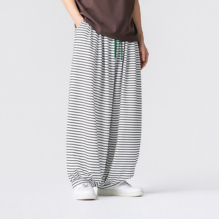 Buddha Stones Pantaloni da uomo a gamba dritta, minimalisti, con coulisse e righe, perfetti per l'autunno. - image 19
