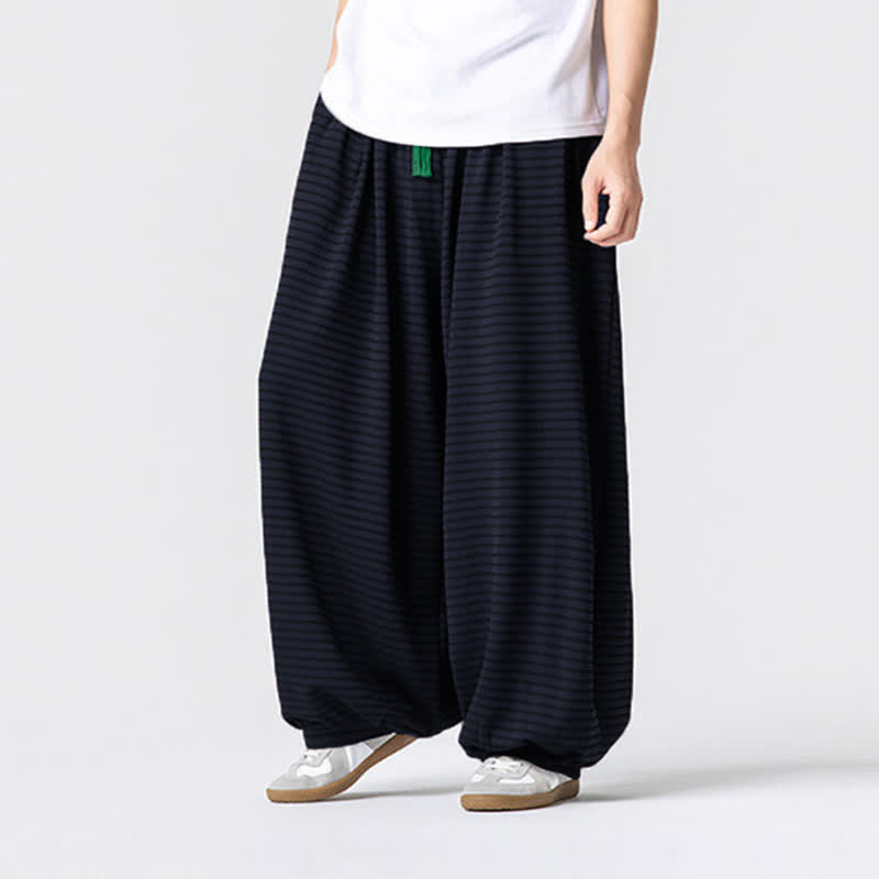 Buddha Stones Pantaloni da uomo a gamba dritta, minimalisti, con coulisse e righe, perfetti per l'autunno. - image 10