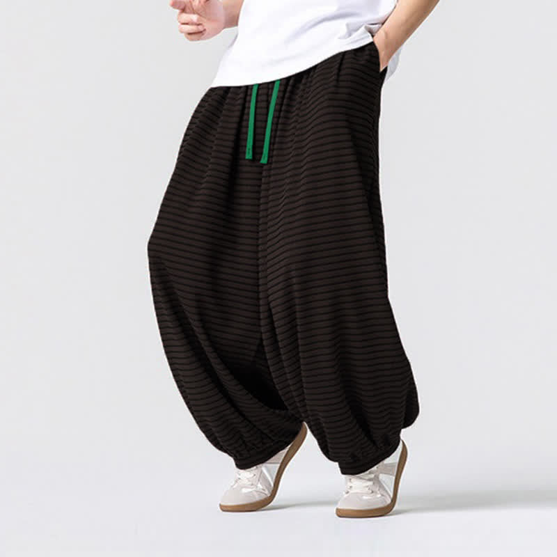 Buddha Stones Pantaloni da uomo a gamba dritta, minimalisti, con coulisse e righe, perfetti per l'autunno. - image 5