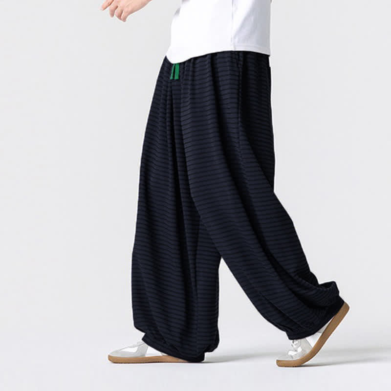 Buddha Stones Pantaloni da uomo a gamba dritta, minimalisti, con coulisse e righe, perfetti per l'autunno. - image 12