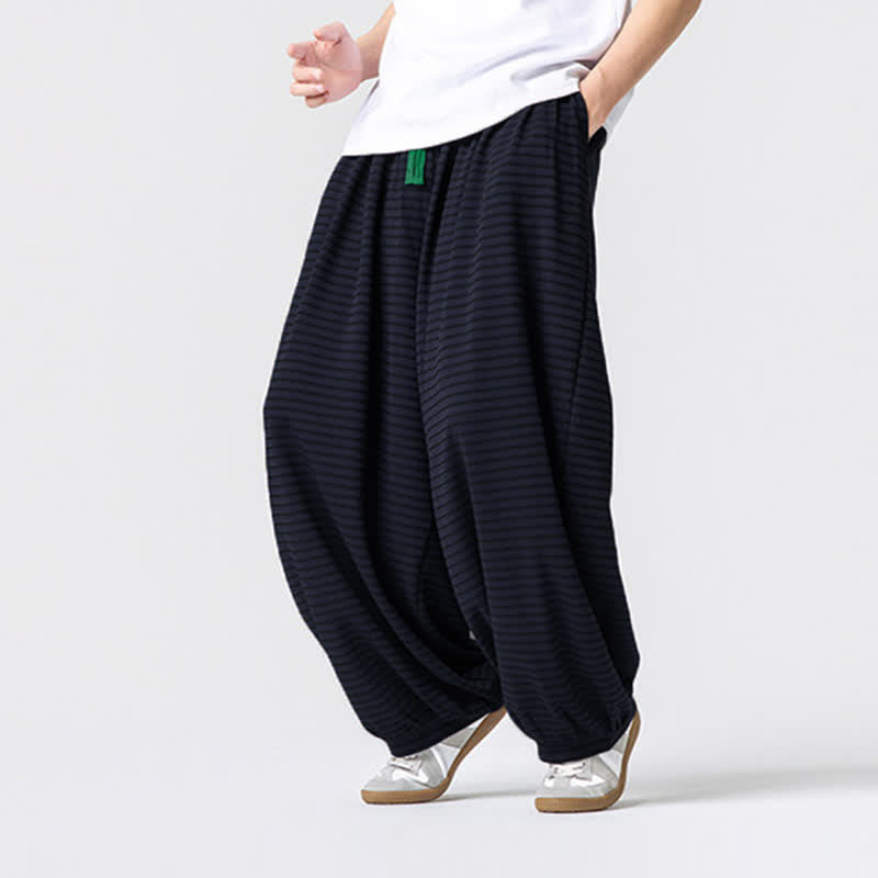 Buddha Stones Pantaloni da uomo a gamba dritta, minimalisti, con coulisse e righe, perfetti per l'autunno. - image 14