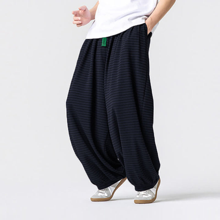 Buddha Stones Pantaloni da uomo a gamba dritta, minimalisti, con coulisse e righe, perfetti per l'autunno. - image 14