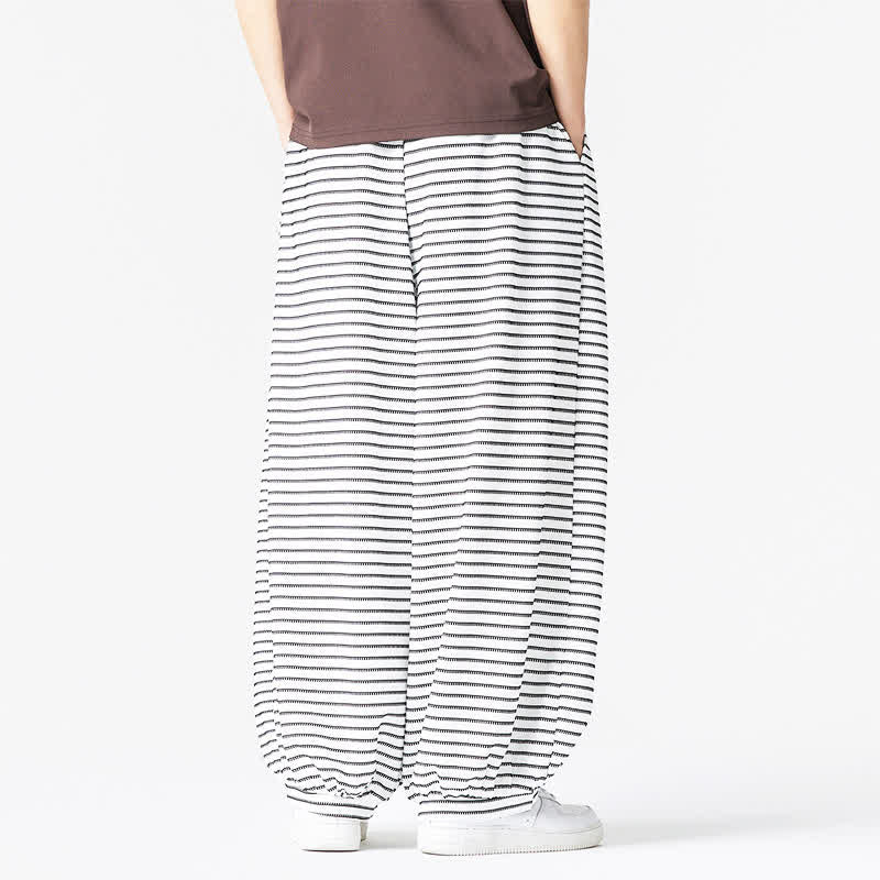 Buddha Stones Pantaloni da uomo a gamba dritta, minimalisti, con coulisse e righe, perfetti per l'autunno. - image 18