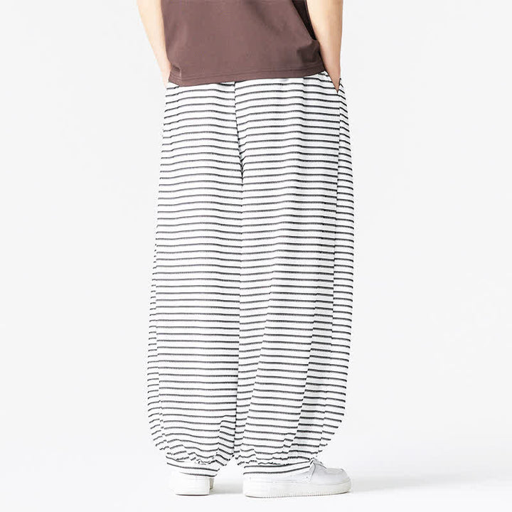 Buddha Stones Pantaloni da uomo a gamba dritta, minimalisti, con coulisse e righe, perfetti per l'autunno. - image 18