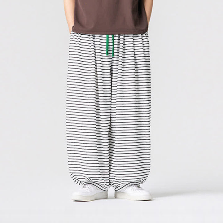 Buddha Stones Pantaloni da uomo a gamba dritta, minimalisti, con coulisse e righe, perfetti per l'autunno. - Bianco - US/UK/AU42, EU52 (3XL) - image 15