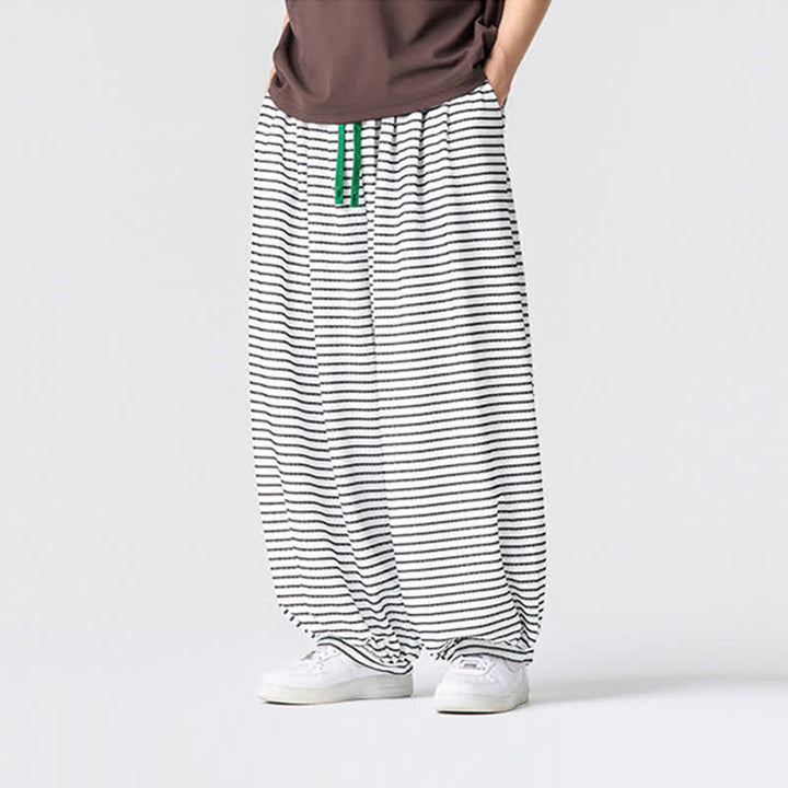 Buddha Stones Pantaloni da uomo a gamba dritta, minimalisti, con coulisse e righe, perfetti per l'autunno. - image 17