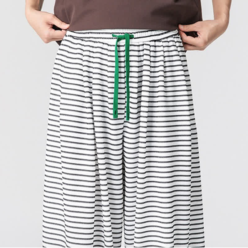 Buddha Stones Pantaloni da uomo a gamba dritta, minimalisti, con coulisse e righe, perfetti per l'autunno. - image 22