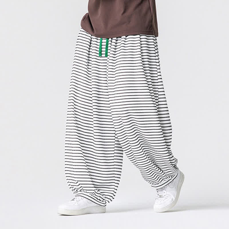 Buddha Stones Pantaloni da uomo a gamba dritta, minimalisti, con coulisse e righe, perfetti per l'autunno. - image 16
