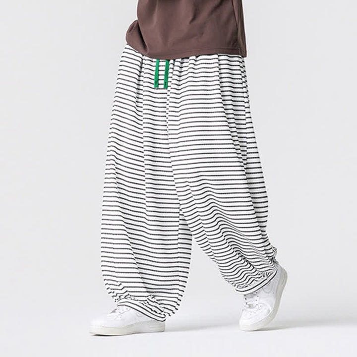 Buddha Stones Pantaloni da uomo a gamba dritta, minimalisti, con coulisse e righe, perfetti per l'autunno. - image 16