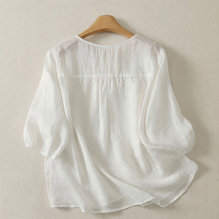 Buddha Stones T-shirt da donna a maniche a tre quarti, stile vintage, casual, con scollo rotondo e ricami, tinta unita, ideale per primavera/estate. - image 16