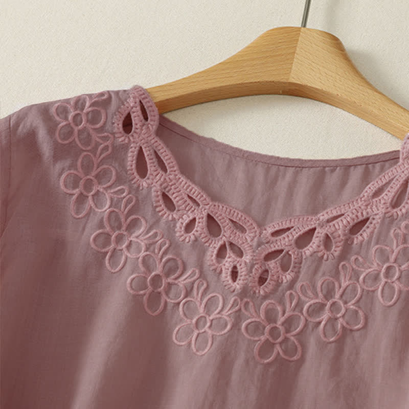 Buddha Stones T-shirt da donna a maniche a tre quarti, stile vintage, casual, con scollo rotondo e ricami, tinta unita, ideale per primavera/estate. - image 11