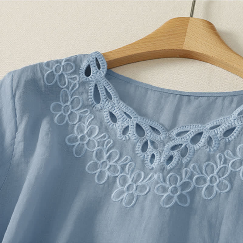 Buddha Stones T-shirt da donna a maniche a tre quarti, stile vintage, casual, con scollo rotondo e ricami, tinta unita, ideale per primavera/estate. - image 6