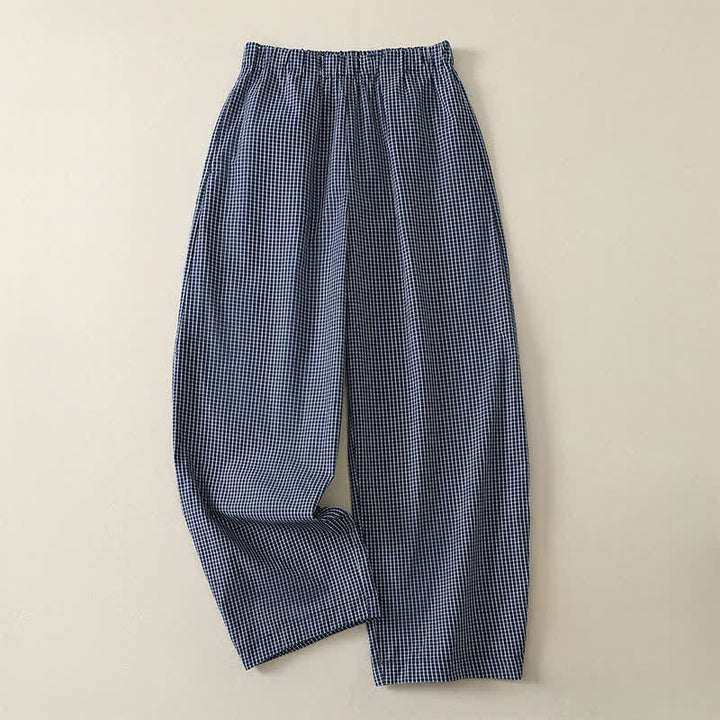 Buddha Stones Pantaloni casual a quadri vintage primavera/estate da donna, modello alla caviglia, gamba dritta, con tasca - SteelBlue - US12, UK/AU16, EU44 (2XL) - image 0