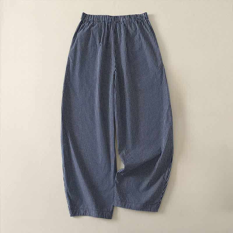 Buddha Stones Pantaloni casual a quadri vintage primavera/estate da donna, modello alla caviglia, gamba dritta, con tasca - image 1