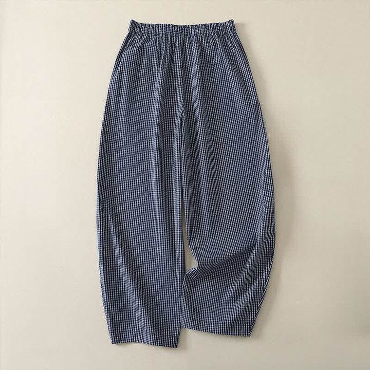 Buddha Stones Pantaloni casual a quadri vintage primavera/estate da donna, modello alla caviglia, gamba dritta, con tasca - image 1