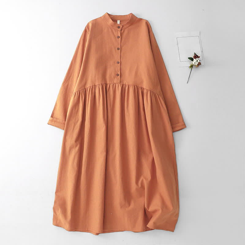 Buddha Stones Abito da donna a maniche lunghe, tinta unita, stile Tang, con colletto alla coreana, tinta unita, ideale per primavera/autunno e casual, con tasche. - SandyBrown - US12, UK/AU16, EU44 (2XL) - image 11