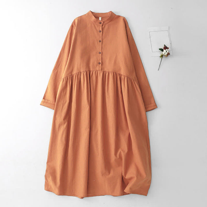 Buddha Stones Abito da donna a maniche lunghe, tinta unita, stile Tang, con colletto alla coreana, tinta unita, ideale per primavera/autunno e casual, con tasche. - SandyBrown - US12, UK/AU16, EU44 (2XL) - image 11