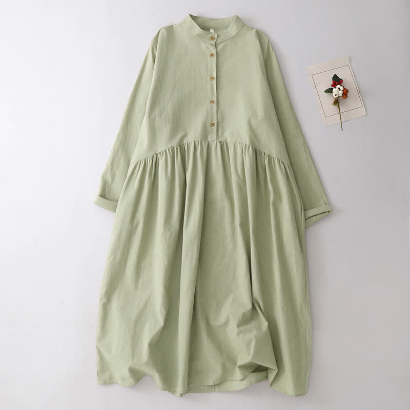 Buddha Stones Abito da donna a maniche lunghe, tinta unita, stile Tang, con colletto alla coreana, tinta unita, ideale per primavera/autunno e casual, con tasche. - Verde Mare Scuro - US12, UK/AU16, EU44 (2XL) - image 1