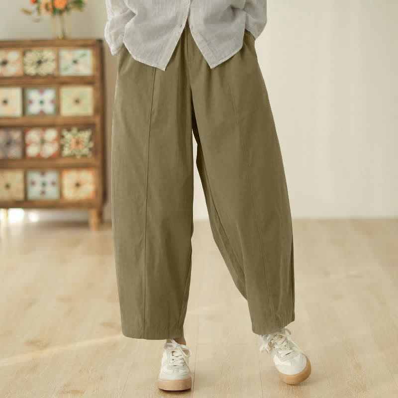Pantaloni harem da donna alla caviglia con tasche e design semplice a linee geometriche, ispirati Buddha Stones. - Cachi scuro - US8-10, UK/AU12-14, EU40-42 (2XL) - image 9