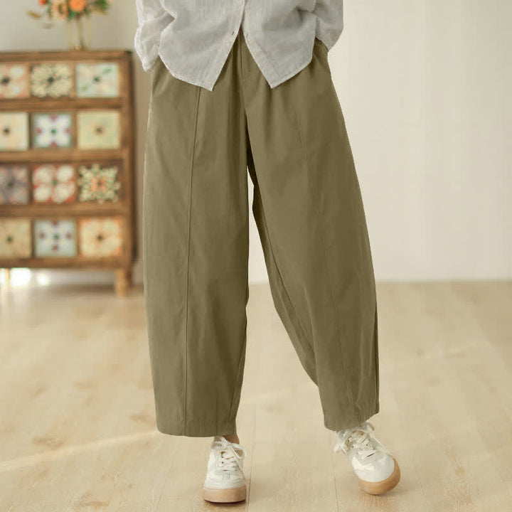 Pantaloni harem da donna alla caviglia con tasche e design semplice a linee geometriche, ispirati Buddha Stones. - Cachi scuro - US8-10, UK/AU12-14, EU40-42 (2XL) - image 9