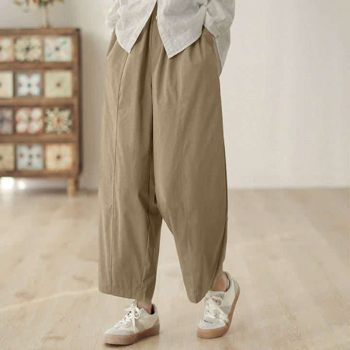 Pantaloni harem da donna alla caviglia con tasche e design semplice a linee geometriche, ispirati Buddha Stones. - image 8