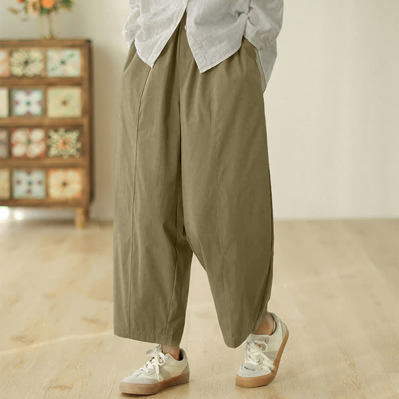 Pantaloni harem da donna alla caviglia con tasche e design semplice a linee geometriche, ispirati Buddha Stones. - image 11