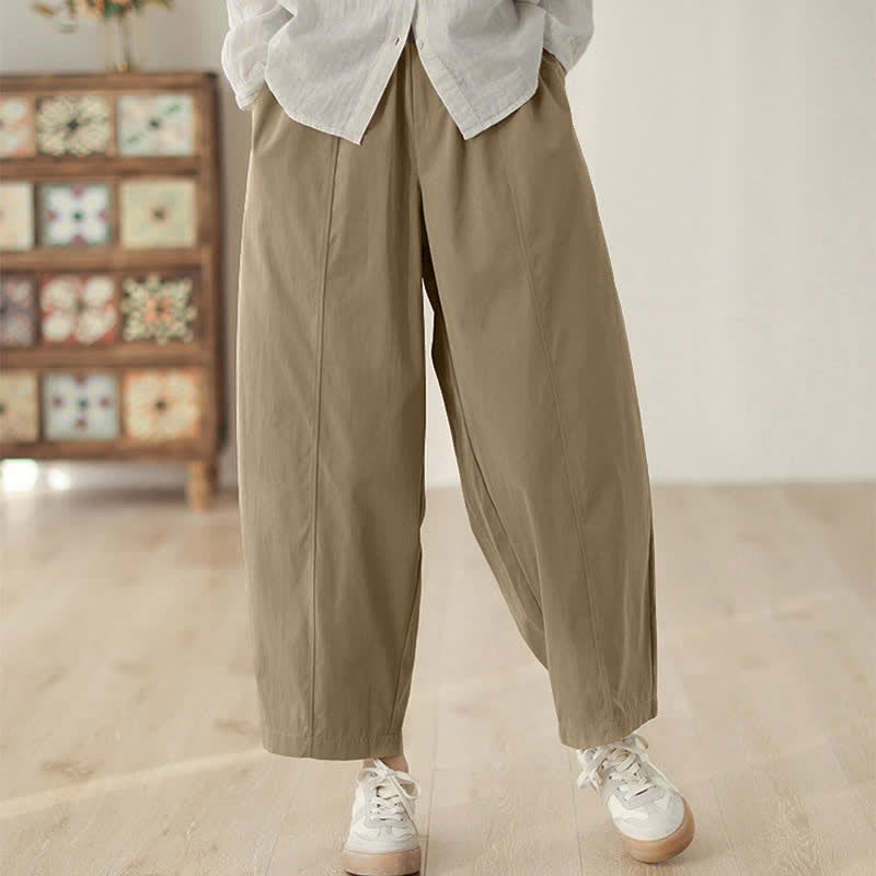Pantaloni harem da donna alla caviglia con tasche e design semplice a linee geometriche, ispirati Buddha Stones. - Tan - US8-10, UK/AU12-14, EU40-42 (2XL) - image 5