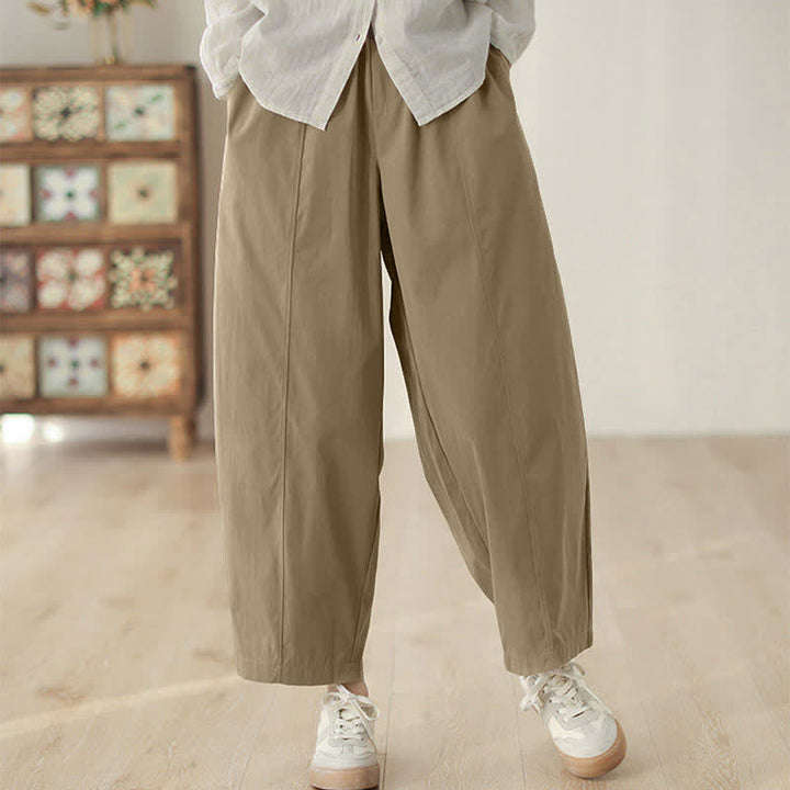 Pantaloni harem da donna alla caviglia con tasche e design semplice a linee geometriche, ispirati Buddha Stones. - Tan - US8-10, UK/AU12-14, EU40-42 (2XL) - image 5