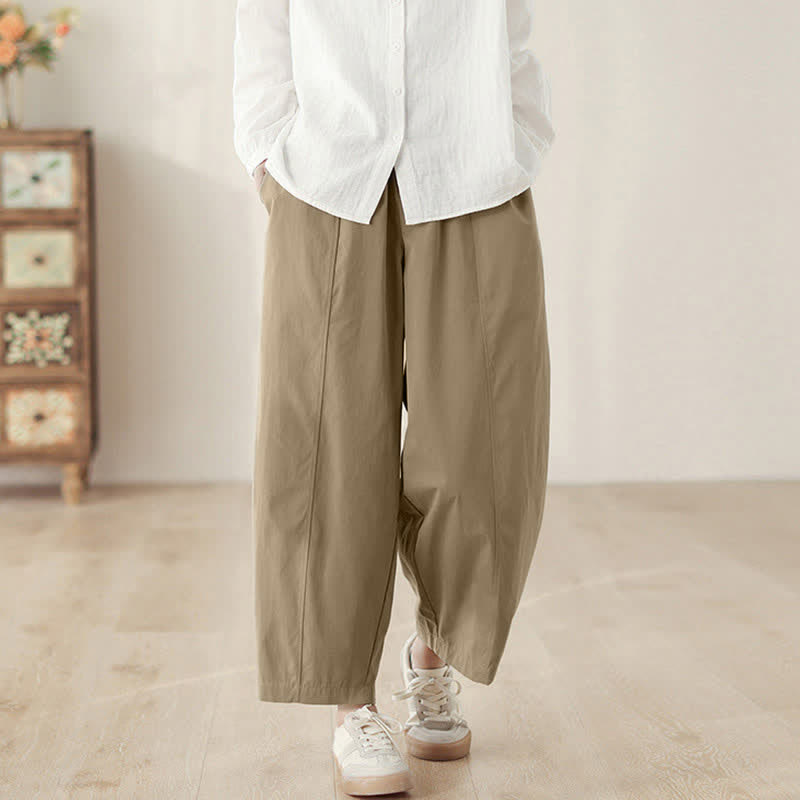 Pantaloni harem da donna alla caviglia con tasche e design semplice a linee geometriche, ispirati Buddha Stones. - image 6