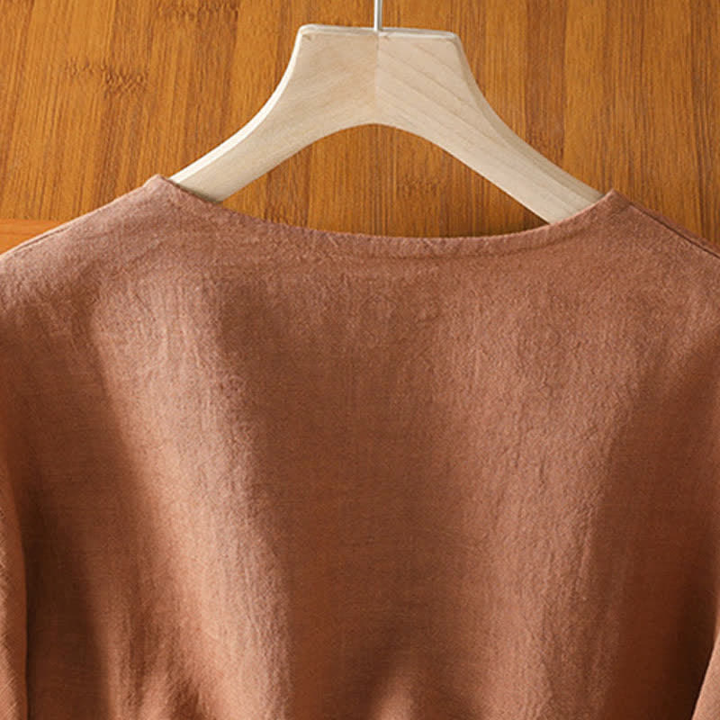Buddha Stones Camicia da donna estiva casual a maniche corte con bottoni e taschino applicato, tinta unita. - image 12