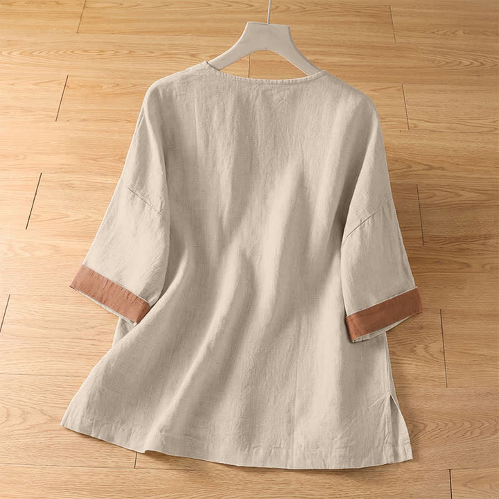 Buddha Stones Camicia da donna estiva casual a maniche corte con bottoni e taschino applicato, tinta unita. - image 1