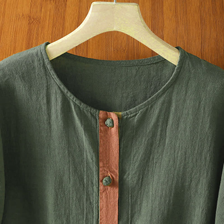 Buddha Stones Camicia da donna estiva casual a maniche corte con bottoni e taschino applicato, tinta unita. - image 19