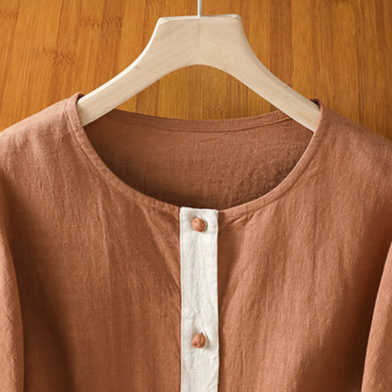 Buddha Stones Camicia da donna estiva casual a maniche corte con bottoni e taschino applicato, tinta unita. - image 11