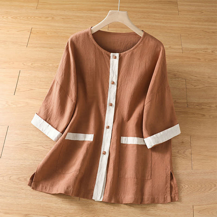 Buddha Stones Camicia da donna estiva casual a maniche corte con bottoni e taschino applicato, tinta unita. - Perù - US8-10, UK/AU12-14, EU40-42 (2XL) - image 9