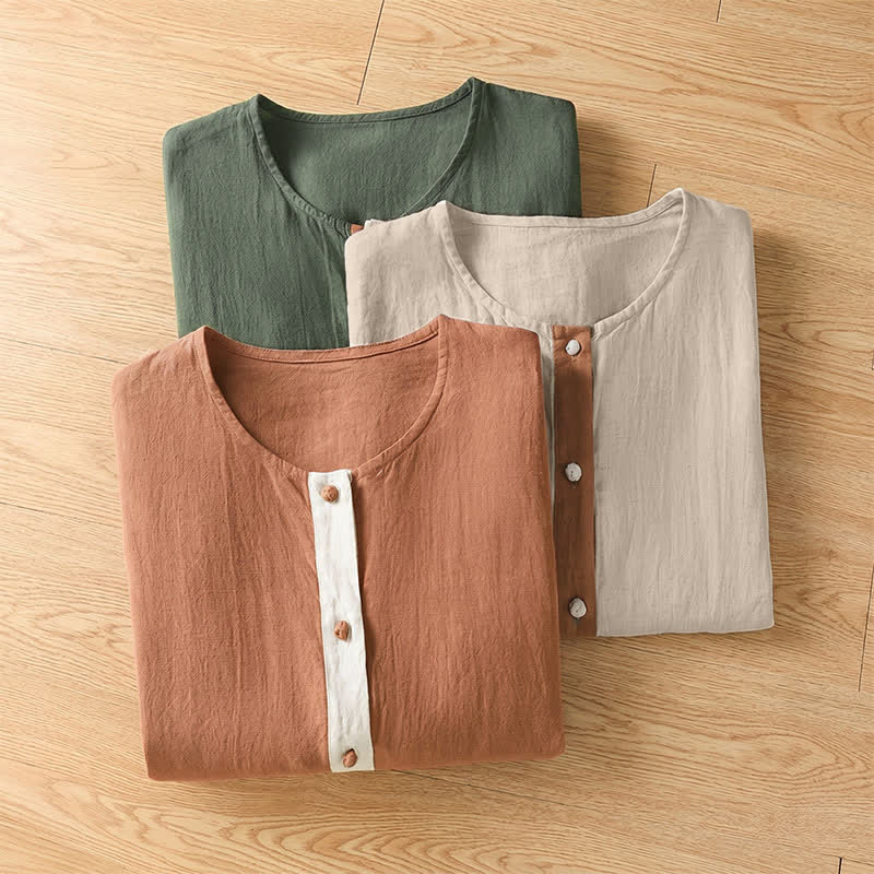 Buddha Stones Camicia da donna estiva casual a maniche corte con bottoni e taschino applicato, tinta unita. - image 23