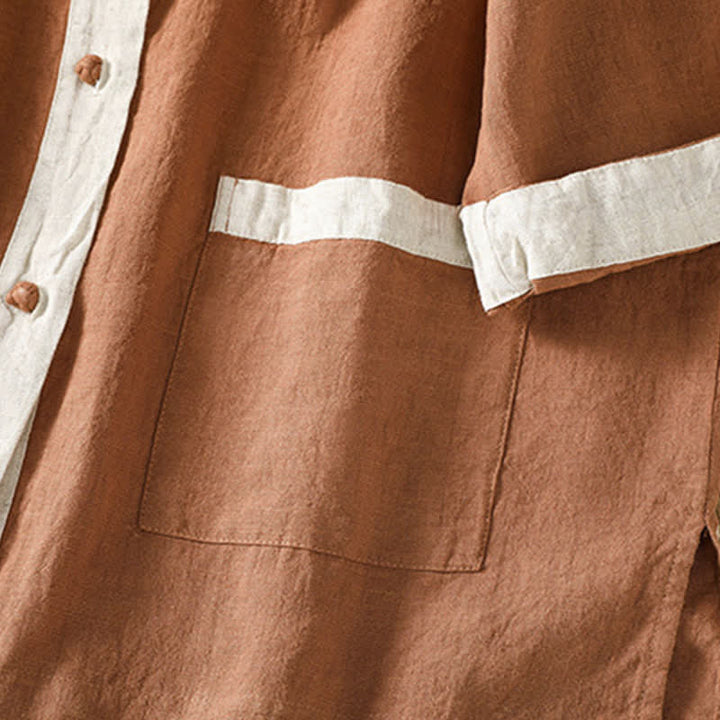 Buddha Stones Camicia da donna estiva casual a maniche corte con bottoni e taschino applicato, tinta unita. - image 15