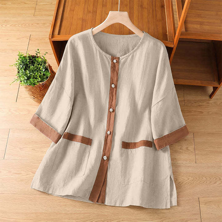Buddha Stones Camicia da donna estiva casual a maniche corte con bottoni e taschino applicato, tinta unita. - Biancheria - US8-10, UK/AU12-14, EU40-42 (2XL) - image 0