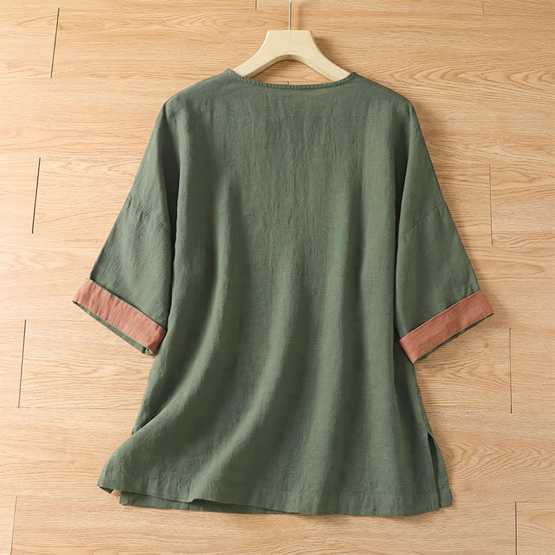 Buddha Stones Camicia da donna estiva casual a maniche corte con bottoni e taschino applicato, tinta unita. - image 18