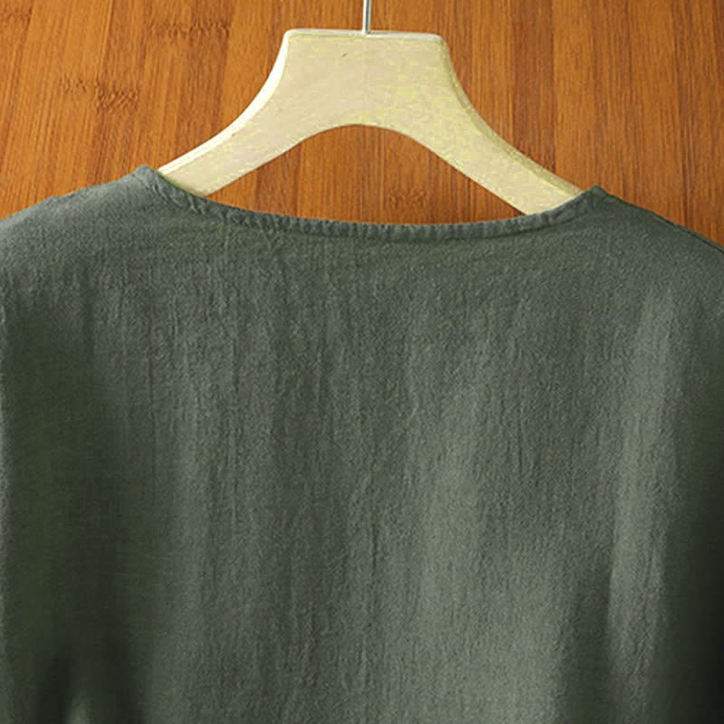 Buddha Stones Camicia da donna estiva casual a maniche corte con bottoni e taschino applicato, tinta unita. - image 20