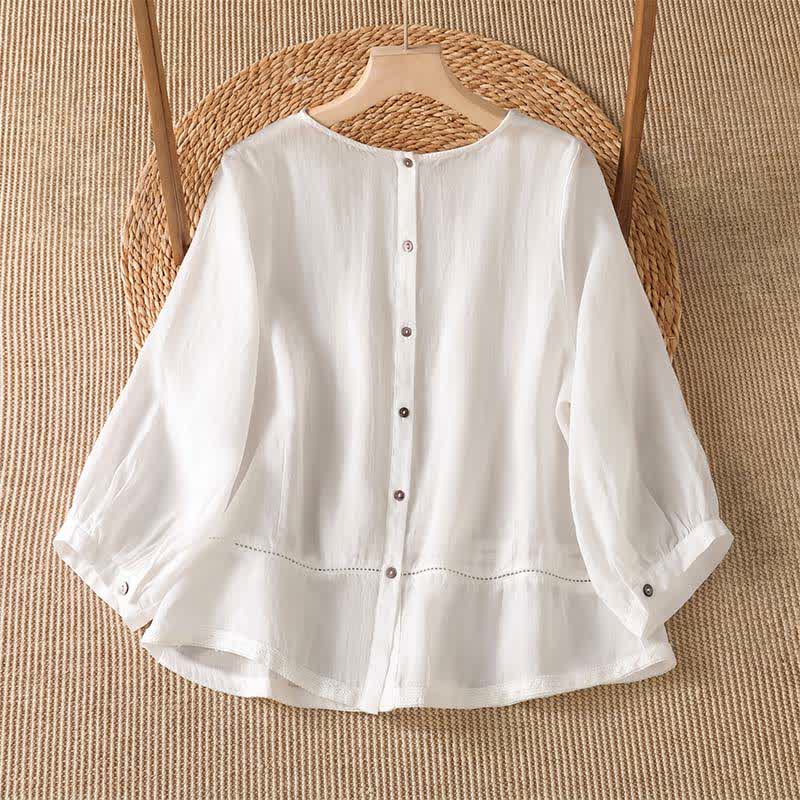 Buddha Stones T-shirt da donna a maniche lunghe, elegante, casual, con ricami, tinta unita, per primavera/estate. - image 6