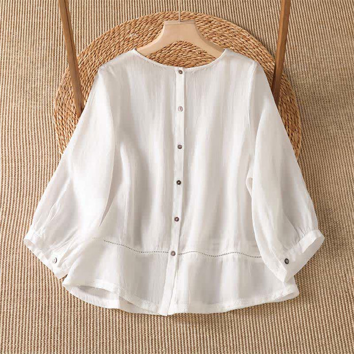 Buddha Stones T-shirt da donna a maniche lunghe, elegante, casual, con ricami, tinta unita, per primavera/estate. - image 6