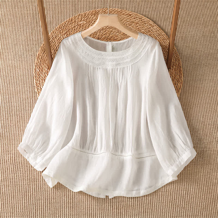 Buddha Stones T-shirt da donna a maniche lunghe, elegante, casual, con ricami, tinta unita, per primavera/estate. - Bianco - US12, UK/AU16, EU44 (2XL) - image 5