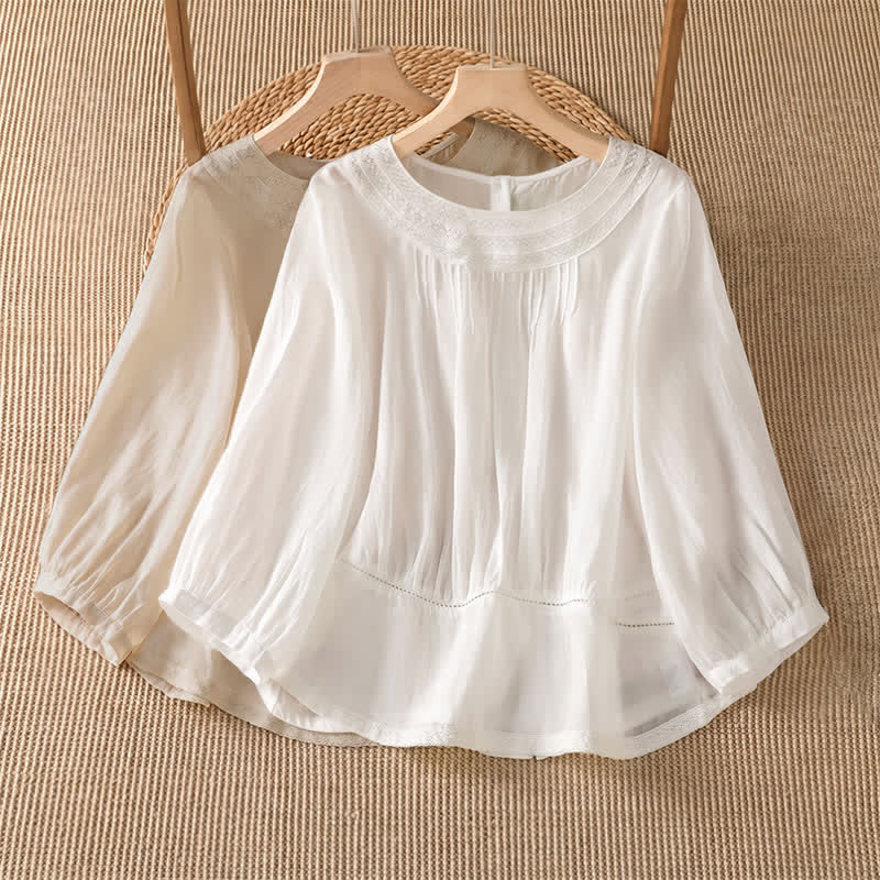 Buddha Stones T-shirt da donna a maniche lunghe, elegante, casual, con ricami, tinta unita, per primavera/estate. - image 12