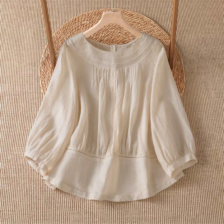 Buddha Stones T-shirt da donna a maniche lunghe, elegante, casual, con ricami, tinta unita, per primavera/estate. - Bianco antico - US12, UK/AU16, EU44 (2XL) - image 0