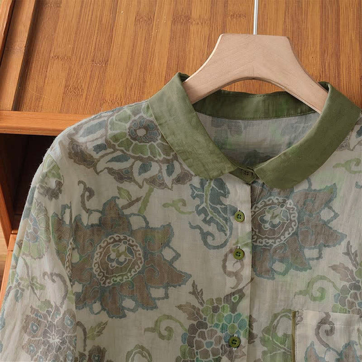 Buddha Stones Camicia da donna a maniche lunghe, stile vintage, con bottoni e stampa floreale, ideale per primavera/estate, casual e con taschino. - image 2