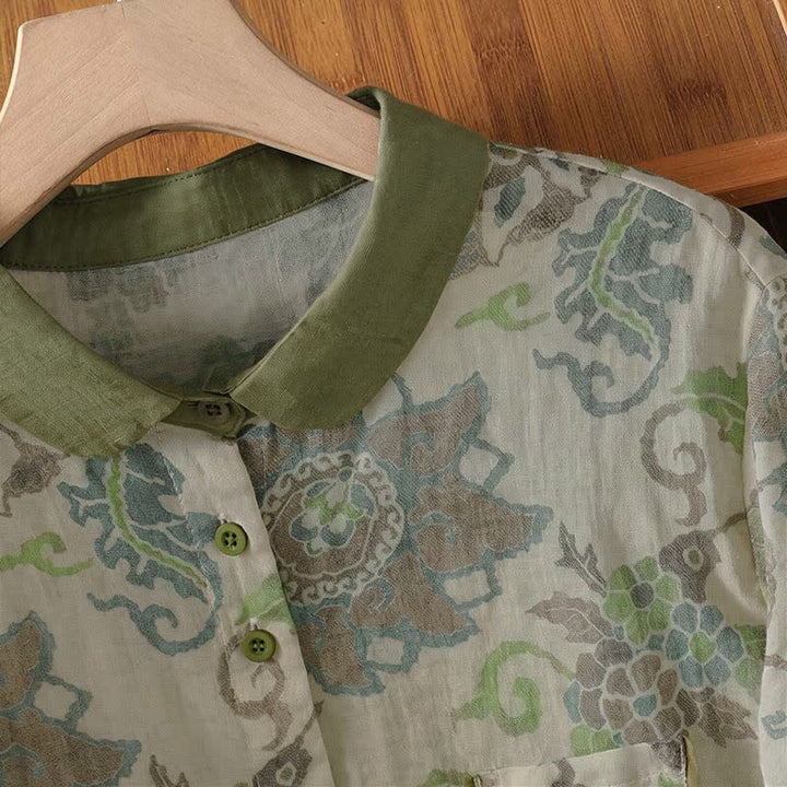 Buddha Stones Camicia da donna a maniche lunghe, stile vintage, con bottoni e stampa floreale, ideale per primavera/estate, casual e con taschino. - image 3