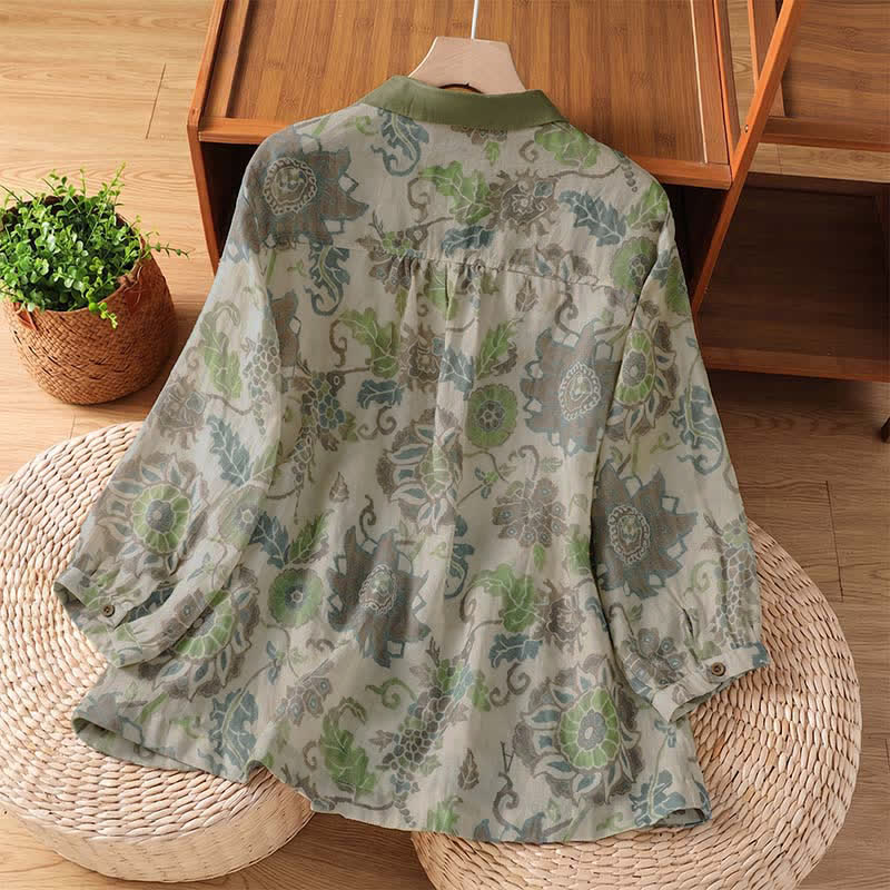 Buddha Stones Camicia da donna a maniche lunghe, stile vintage, con bottoni e stampa floreale, ideale per primavera/estate, casual e con taschino. - image 1