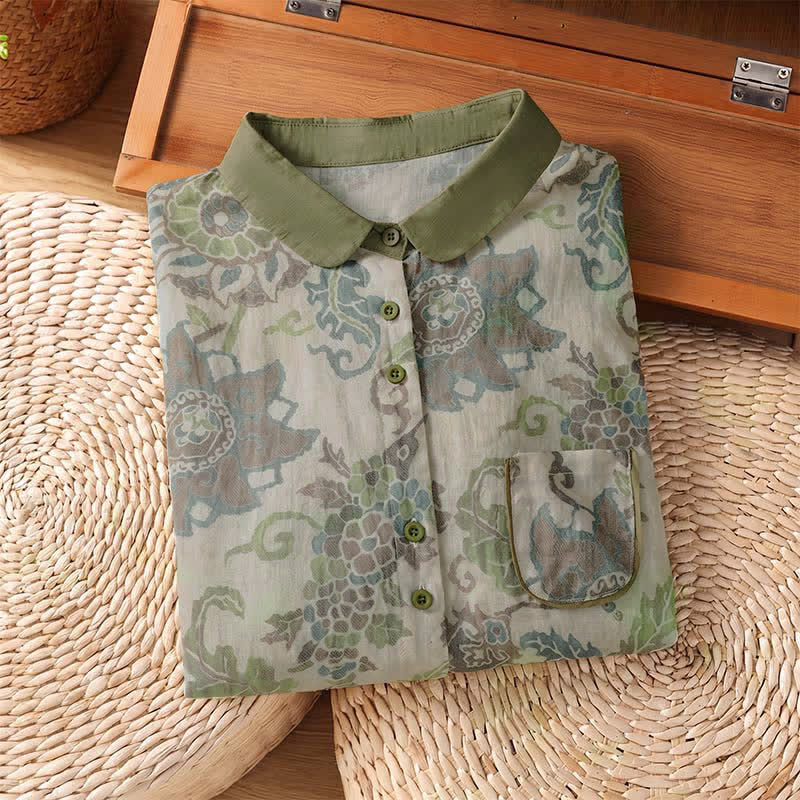 Buddha Stones Camicia da donna a maniche lunghe, stile vintage, con bottoni e stampa floreale, ideale per primavera/estate, casual e con taschino. - image 12