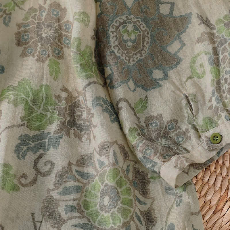 Buddha Stones Camicia da donna a maniche lunghe, stile vintage, con bottoni e stampa floreale, ideale per primavera/estate, casual e con taschino. - image 8
