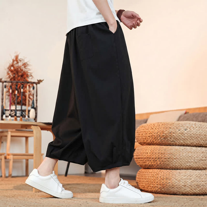 Buddha Stones Pantaloni capri da uomo a tinta unita, casual, minimalisti, con coulisse, per primavera/estate, modello harem con tasca. - image 16